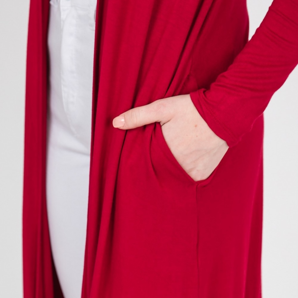 S-3X Knit Rayon Spandex Long Body Duster Cardigan - Picture 3 of 5